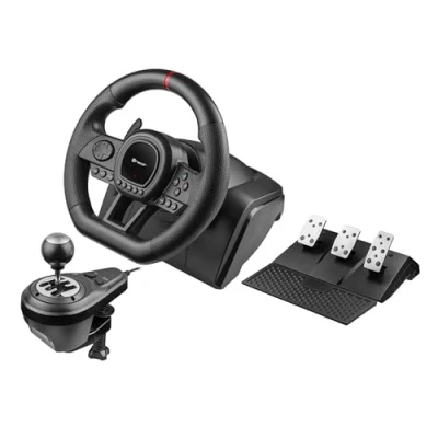 Imagen de Tracer SimRacer Manual Gearbox Volante 6 en 1, de Carreras Gaming con Pedales y Palanca Cambio, Compatible PC/PS4/PS3/XONE/X360/SWITCH, Ángulo Dirección 270 grados, 8 Botones