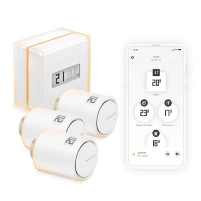 Imagen de Pack Termostato Inteligente Netatmo + 3 Cabezales Termostáticos Conectados e Inteligentes, WiFi, Control Remoto vía App, Compatible con Calefacción Individual, NBU NTH Nav EU.
