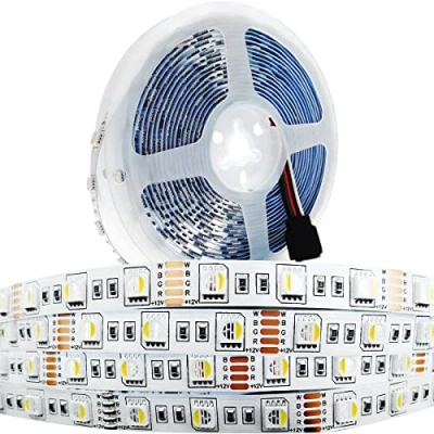 Imagen de Tesfish 12V Tiras LED, 4 en 1 RGBWW RGB + Blanco Cálido 3000K 5M Colores Mezclados Tira de luz LED SMD 5050 IP20 300 LEDs Luces para Dormitorio, Decoración Cocina