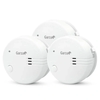 Imagen de Garza Pack de 3 Detectores Humo Mini, Diseño Ultracompacto, Sensor Fotoeléctrico, Alarma 85dB, Batería 9V Incluida, Instalación sin Cables, Indicador LED y Botón Test