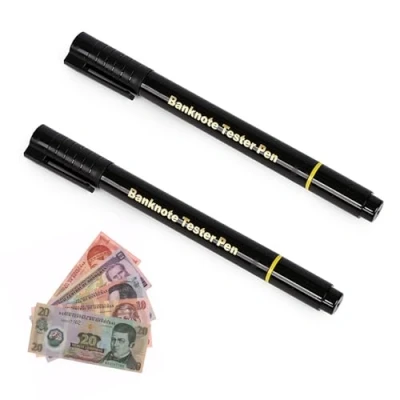 Imagen de iLamvie Pack 2 Unidades Detector Billetes Falsos,Detector Falsos Rotulador De Euros, Dólares, Libras,Tinta Duradera,Negro