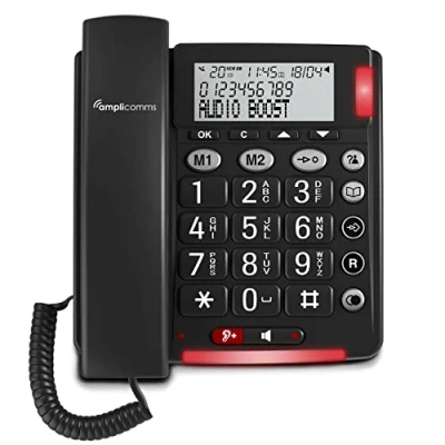 Imagen de Amplicomms BigTel 48 Plus, teléfono con cable, función manos libres, amplificación de audio +40 dB, tonos extra fuertes, compatible audífonos
