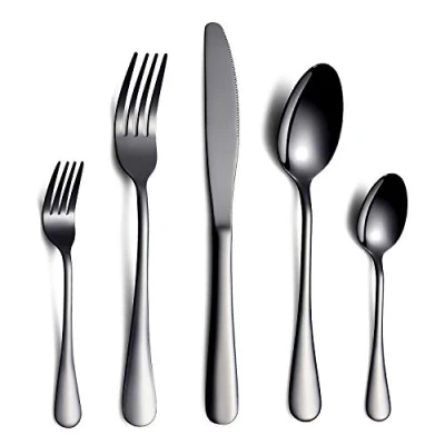 Imagen de HOMQUEN Set de Cubiertos/Cubiertos Negros, 30 Piezas cucharones Tenedores Acero Inoxidable para 6 Personas (Negro, Juegos)