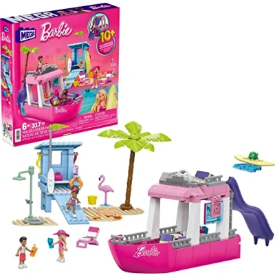 Imagen de Mega Construx Barbie Barco de ensueño con Bloques construcción, Mini muñecas y Accesorios, Juguete +5 años (Mattel HPN79)