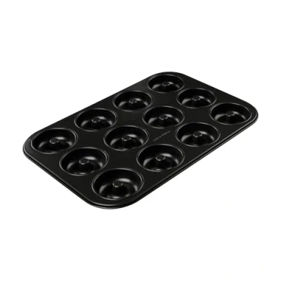 Imagen de Dr. Oetker Tradition Molde repostería, 12 cavidades con saliente central para hacer donuts, rosquillas y bagels, acero revestimiento antiadherente, color negro, 26,5x38,5x2,4cm, 1ud