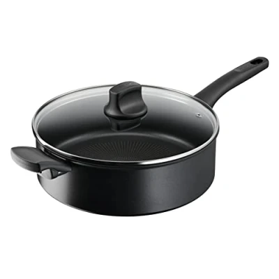 Imagen de Tefal Guisera Hard Titanium On de 28 cm + tapa, revestimiento antiadherente Thermo Signal, base Fusion, resultados rápidos, embalaje ecológico, fabricado Francia, apto inducción