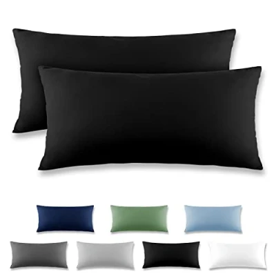 Imagen de REDKEY Funda Almohada Juego de 2 Fundas Almohadas 40x80 cm, con Solapa (sin Cremallera), Transpirable Suave Antiarrugas Microfibra Negro