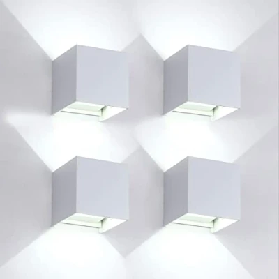 Imagen de 4 Piezas Aplique de Pared Exteriores/Interiores LED Lámparas Exterior Cúbicas Moderna Blanco 20W 6500K Luz Fría IP65 Impermeables Cuadrado Aluminio Angulo haz Ajustable