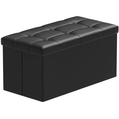 Imagen de BRIAN &amp; DANY Baúl Puff Taburete para almacenaje Plegable Ottoman, Negro, 76 x 38 cm