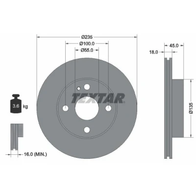 Imagen de TEXTAR 92061500 Disco de freno 235 18 04/05 100 ventilación interna sin perno sujeción rueda, buje rueda MAZDA: MX 5 I, FAMILIA 4