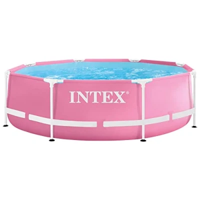 Imagen de Intex 55257 Piscina Desmontable Redonda Metal Frame Familiar Color Rosa, Medidas Ø244x76 cm, Capacidad 2,843 litros, Material Resistente Triple Capa, Tubular, Infantil