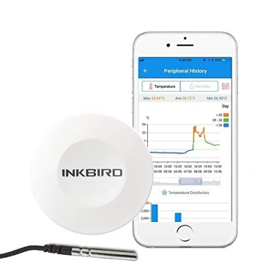 Imagen de Inkbird IBS TH1 Plus Bluetooth Registrador de Temperatura y Humedad Data Logger Termometro Digital con Sonda Externa LCD Pantalla, Eléctrica 2* Batería para Caja Cigarro, Reptile Terrario