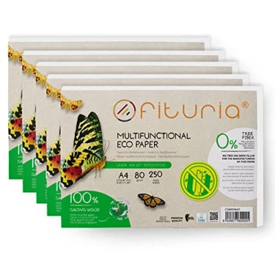 Imagen de Papel Reciclado A4 de 80gr, Folios 100% Fabricado con Reciclado, Paquete Hojas DIN A4, Color Natural Apto para Impresora Laser e Inkjet Ofituria (1250 hojas)
