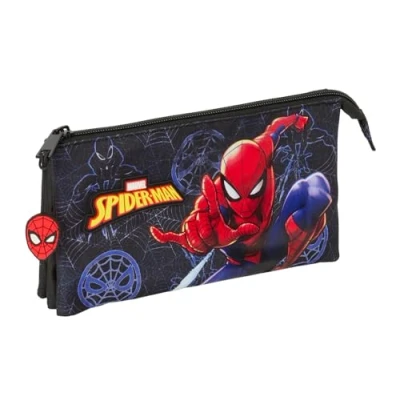 Imagen de Safta Spiderman Attack Portatodo Triple, Estuche Infantil, Niño, Ideal para Niños en Edad Escolar, Cómodo y Versátil, Calidad Resistencia, 22x3x12 cm