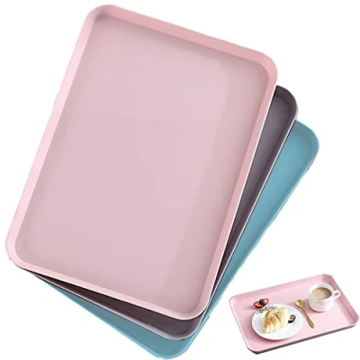 Imagen de Bandeja Servir Comida, 3 Piezas Bandejas Comida Rapida, Plástico Servir, Bebidas para Cocina, Comedor, Cafetería, Colores (Rosa, Azul, Gris)