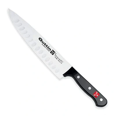 Imagen de Quttin Cuchillo Cocinero Profesional Alveolos, Hoja Afilada Remaches Acero Inoxidable, Molibdeno Vanadio, Mango POM Resina Acetalica. Sybarite Negro, 20 cm