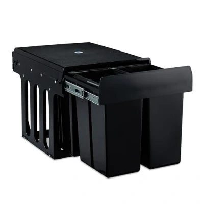 Imagen de Relaxdays Cubo de basura integrado 4 compartimentos, bote cocina extraíble para armario base, ABS, negro, 35,1 x 34,3 48 cm,10031541