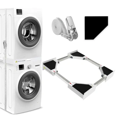 Imagen de NIUXX Kit de Unión Universal para Lavadora y Secadora con Cuerda Trinquete, Apilado Universal, Marco Intermedio Secadora, tamaño ajustable (46 66 cm)