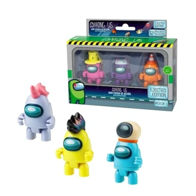 Imagen de Bizak Among Us S3, Pack con 3 Figuras articuladas Accesorios Divertidos, miden 5 7 cm, Diferentes Modelos para coleccionar Rosa+Morado+Naranja (64116303)