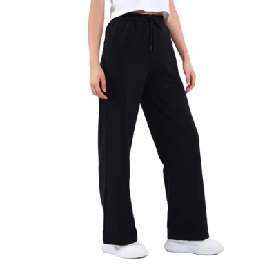 Imagen de COMEOR pantalones de chándal para mujer, largos algodón, sueltos con cintura elástica y pierna recta, Negro , S