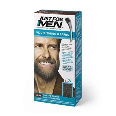 Imagen de Just For Men Tinte Para Bigote Y Barba, Elimina Las Canas Una Apariencia Más Espesa Completa, Con Pincel Aplicador Incluido, Color Castaño Oscuro, M35
