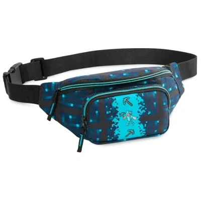 Imagen de Minecraft Set Riñoneras con Correa Ajustable, Bolso de Viaje para Niños(Azul/Negro)