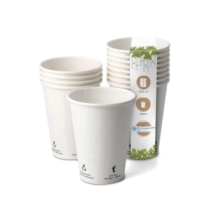 Imagen de BIOZOYG 1000x vasos desechables 300 ml / 12 oz, Ø 90 mm blanco con iconos medioambientales cafe sin plástico y materiales sostenibles