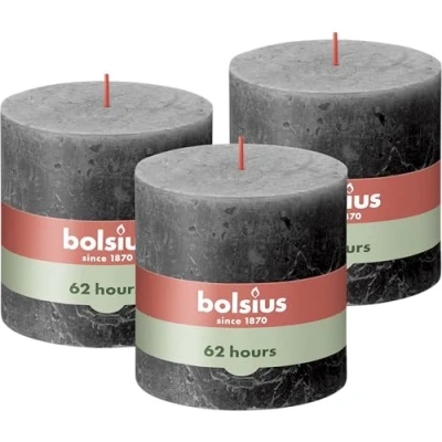 Imagen de Bolsius Rustik Vela XXL Stormy Grey 3 unidades 10 x cm Velas decorativas para el hogar Duración de combustión 62 horas Sin perfumar Cera vegetal natural aceite palma