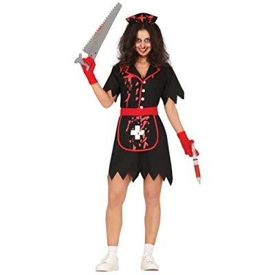Imagen de FIESTAS GUIRCA Disfraz de Enfermera Vintage Siniestra Uniforme Negro Zombi Sangriento Halloween Mujer Talla 38 40 M