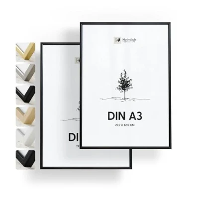 Imagen de Heimlich® 2xMarco de fotos A3 Aluminio Negro marcos cuadros Vidrio Acrílico Irrompible Grano Visible Duradero Fácil Colgar Para Decoración Pared y Hogar marco