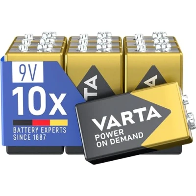 Imagen de VARTA Pilas de Bloque 9V, paquete 10, Power on Demand, Alcalinas, almacenamiento, inteligentes, flexibles, potentes, aptas para detectores humo