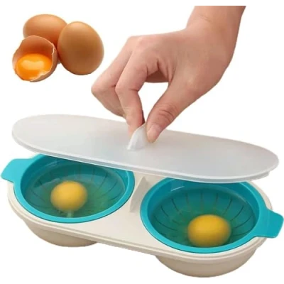 Imagen de CYJXL Cocinar Huevos Microondas, Huevo Furtivo para Microondas Recipiente Tortillas, Escalfados Cocidos, Hervir Huevos, Hacer Escalfados, Azul (CY056)