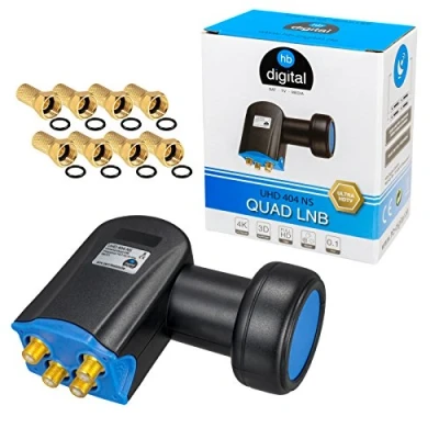 Imagen de HB Digital Quad LNB LNC 4 participantes Direct Full HD TV 3D 4K Negro + contactos chapados en Oro protección contra la Intemperie Extensible un Set con 8 enchufes F