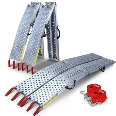 Imagen de VOUNOT 2 x Rampas de Carga Plegables 800 kg Máx. Capacidad, Rampa Acceso Riel Antideslizante Metal Galvanizado con Correas Seguridad, Plegable para Moto Tractor Motocicleta ATV Quad
