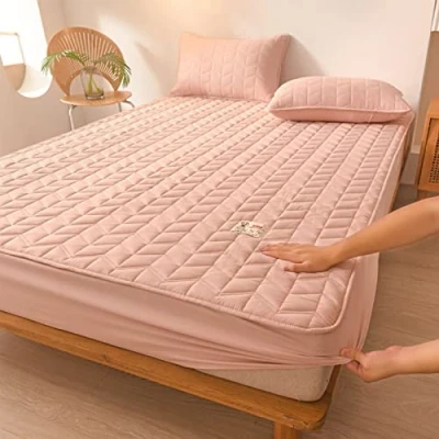 Imagen de Sobrecolchon, Transpirable Anti Bacterias Cubre Colchon, Topper sobre Colchon Adaptable, Funda Antiacaros Disponible en Diferentes Medidas,Rosado,90 * 200+30cm