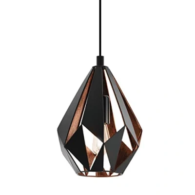Imagen de Eglo lámpara colgante CARLTON 1, de suspensión con 1 bombilla, suspendida retro acero, color negro, cobre, casquillo E27, diámetro 20,5 cm