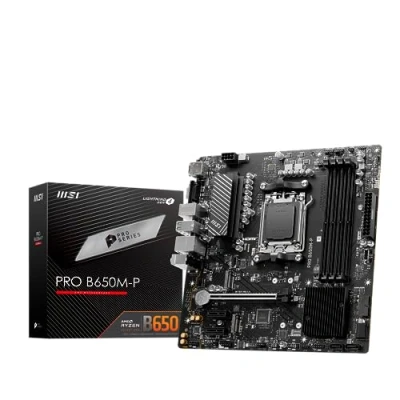 Imagen de MSI Pro B650M P Placa Base, ATX, Soporta Procesadores AMD Ryzen Serie 7000, AM5, Memoria DDR5 Boost 6400+MHz/OC, 2 x PCIe 4.0 x16, M.2 Gen4, 2.5G LAN