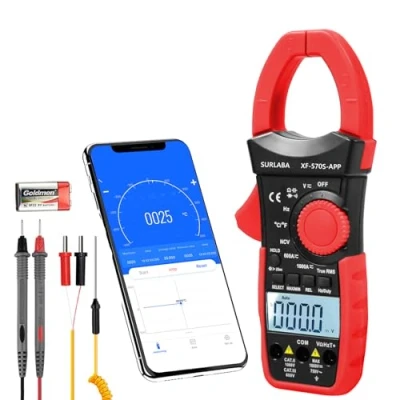 Imagen de SURLABA Bluetooth Pinza Amperimétrica, 6000 Cuentas Clamp Multimetro TRMS, NCV AC DC Voltaje Corriente Meter APP Support, Volt Amp Tester con Resistencia Capacitancia Diodo Continuidad Temperatura Hz