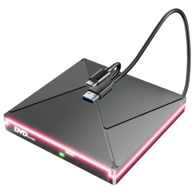 Imagen de External CD Drive for Mac with RGB, DVD Player Laptop, USB 3.0 C Burner Disk Drive, Reader Writer ROM Compatible Laptop Desktop Mac,Windows 11/10/8/7 Linux