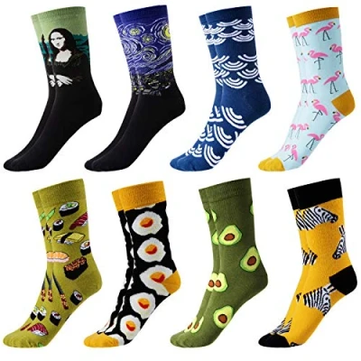 Imagen de GuKKK Calcetines Estampados, 8 Pares Hombres Mujer Divertidos, Algodon Estampados Impresos de Pintura Arte, Ocasionales Colores (8 6)