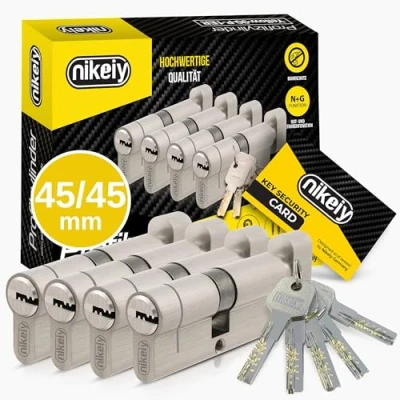 Imagen de GERCAR Pro+ Juego 4x cilindro de cerradura/cerradura barril con botón 90 mm función emergencia y peligro cerradura puerta 45/45 10 llaves Longitud: A: 45 B: