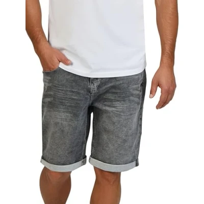 Imagen de DENIMFY pantalones cortos vaqueros para hombre, elásticos, cortos, corte regular, DFAri de verano, color gris, azul, 31, 32, 33, 34, 36, 38, 40, 42, Grey Denim (G37), 31W