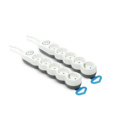 Imagen de Garza Pack de 2 Bases múltiples con 5 enchufes, Cable 1.4 Metros, Enchufe Plano, Interruptor, Protección Infantil, Blanco