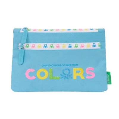 Imagen de Benetton Spring Estuche Escolar Grande Doble Cremallera, Infantil, Niño, Cómodo y Versátil, Fácil Limpieza, 23x3x16 cm, Color Celeste