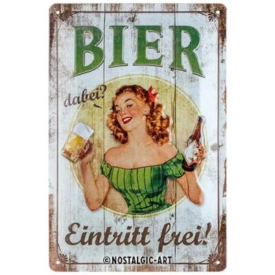 Imagen de Nostalgic Art Cartel de Chapa Retro Bier Dabei Eintritt frei Idea Regalo para Amantes a Cerveza, metálico, Diseño Vintage, 20 x 30 cm