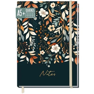 Imagen de paper&amp;you® cuaderno A5+ cuadriculado con banda elástica [Pretty Flowers] 156 páginas, 78 hojas como bullet journal, agenda, sostenible y climáticamente neutro