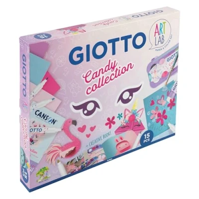 Imagen de GIOTTO Art Lab, Set Creativo Candy Collection con Papel, Rotuladores Giotto, Acuarelas, pegamento y accesorios, 15 piezas