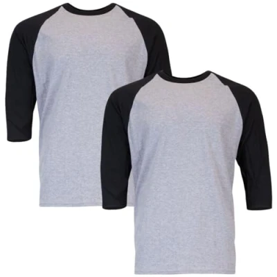 Imagen de Gildan Camiseta raglán 3/4 de algodón Pesado, Estilo G5700, Paquete 2, Sport Grey/Black, S (Pack 2) para Hombre