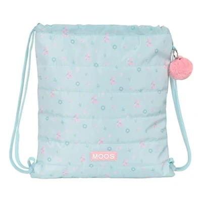 Imagen de MOOS Mochila Saco Plano Grande, Mochila, Ideal para Niños de Diferentes Edades, Cómoda y Versátil, Calidad Resistencia, 35x40 cm, Color Azul turquesa