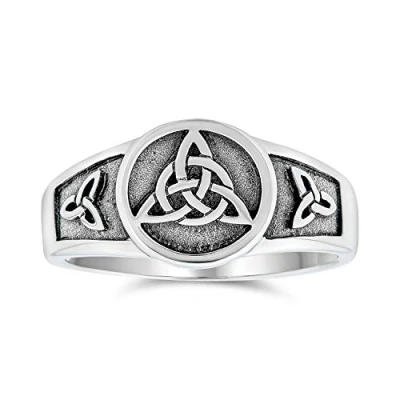 Imagen de Personalizado Unisex Antiguo Vikingo Celta Infinito Nudo De La Trinidad Triquetra Anillo Sello Para Las Mujeres Oxidado .925 Plata Ley Personalizable